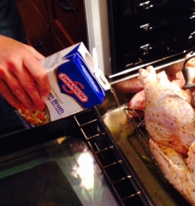 Chicken Broth into cooking pan