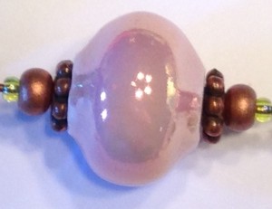 Spring necklace, big pink pearlescent bead