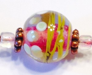 Spring necklace, red and green striped bead